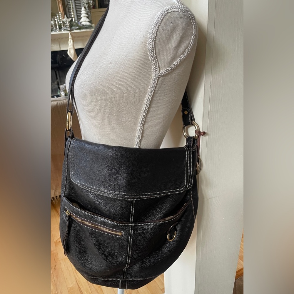 Furla Chocolate Brown Genuine Leather Shoulder Bag.